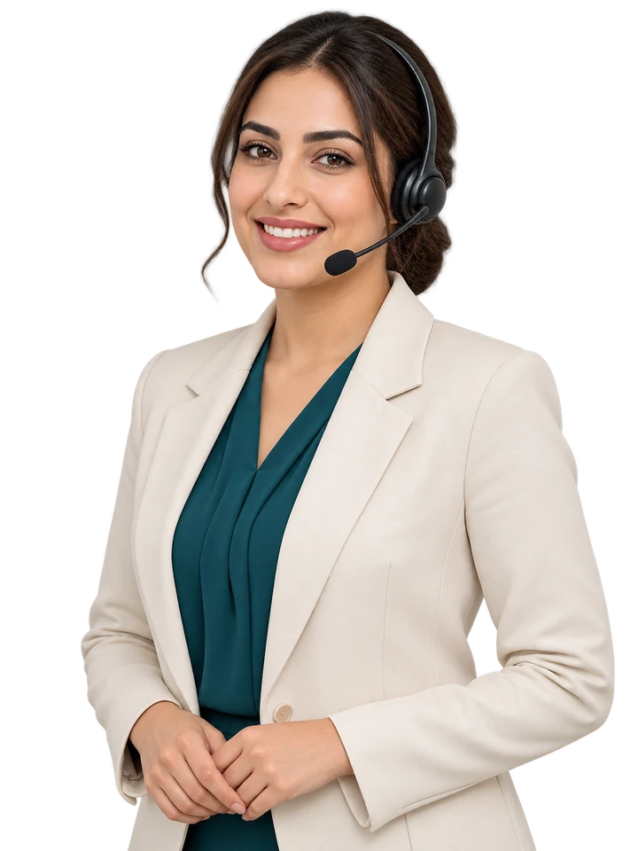 AI-generated illustrative customer-care assistant wearing a headset